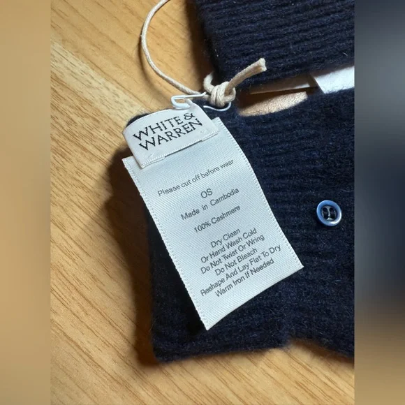 White + Warren Deep Navy 100% Cashmere Beanie Hat & Pop-Top Gloves Set NWT